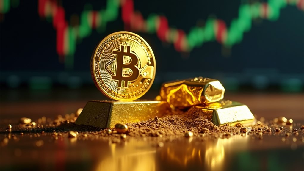 bitcoin surges gold declines